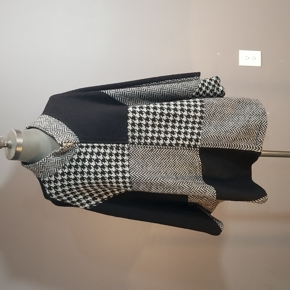 100% wool Katie Todd S/M jacket/cape/poncho type black grey patterned